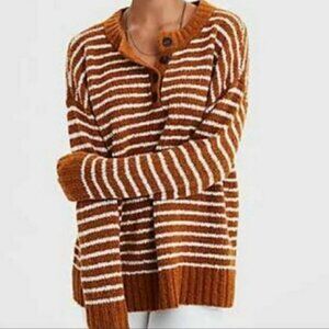 American Eagle Stripe Sweater Women XL Orange Rust White Jegging Fit Oversize